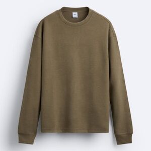 Zara khaki long sleeve brushed top sweatshirt NWT